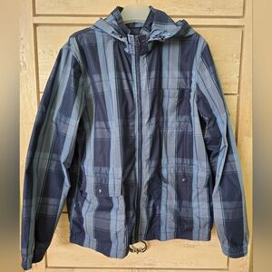 GAP Checked Hoodied Full Zip Lightweight Raincoat Jacket